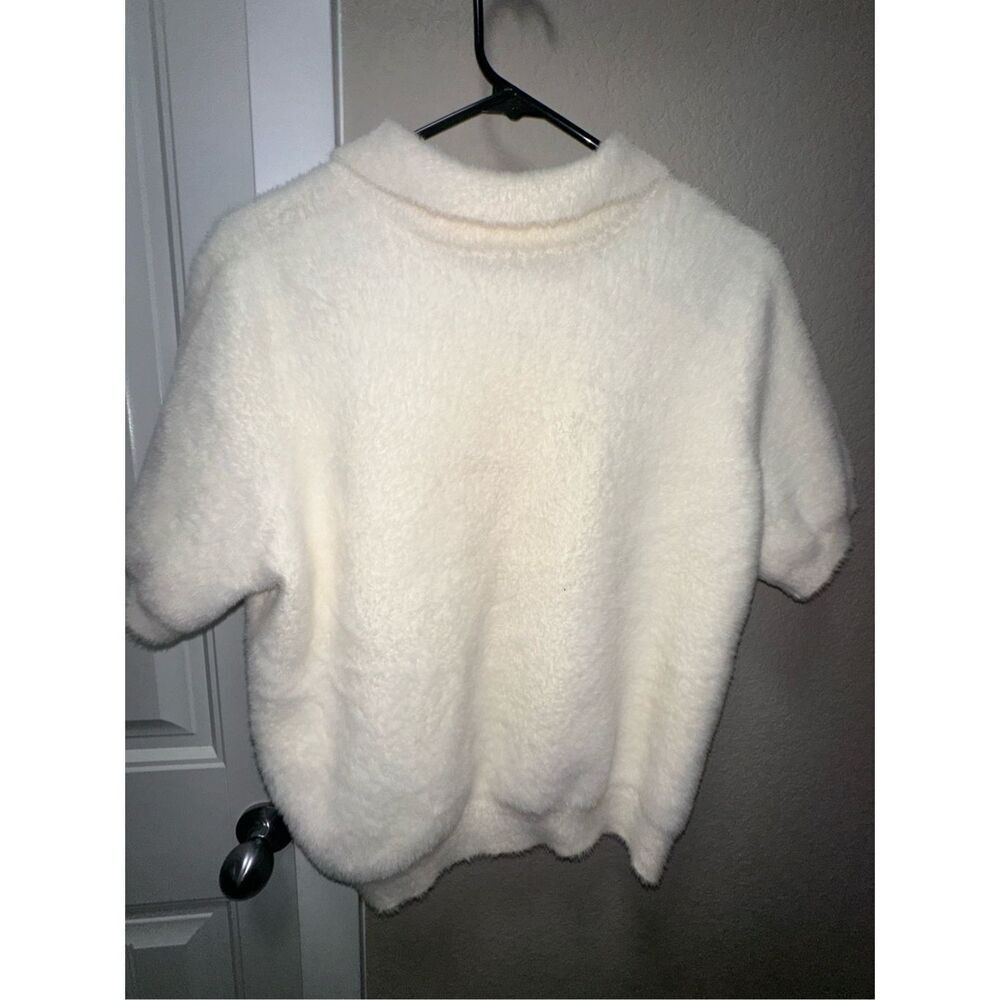 Rachel Zoe Cream Fuzzy Polo Sweater - Picture 4 of 6
